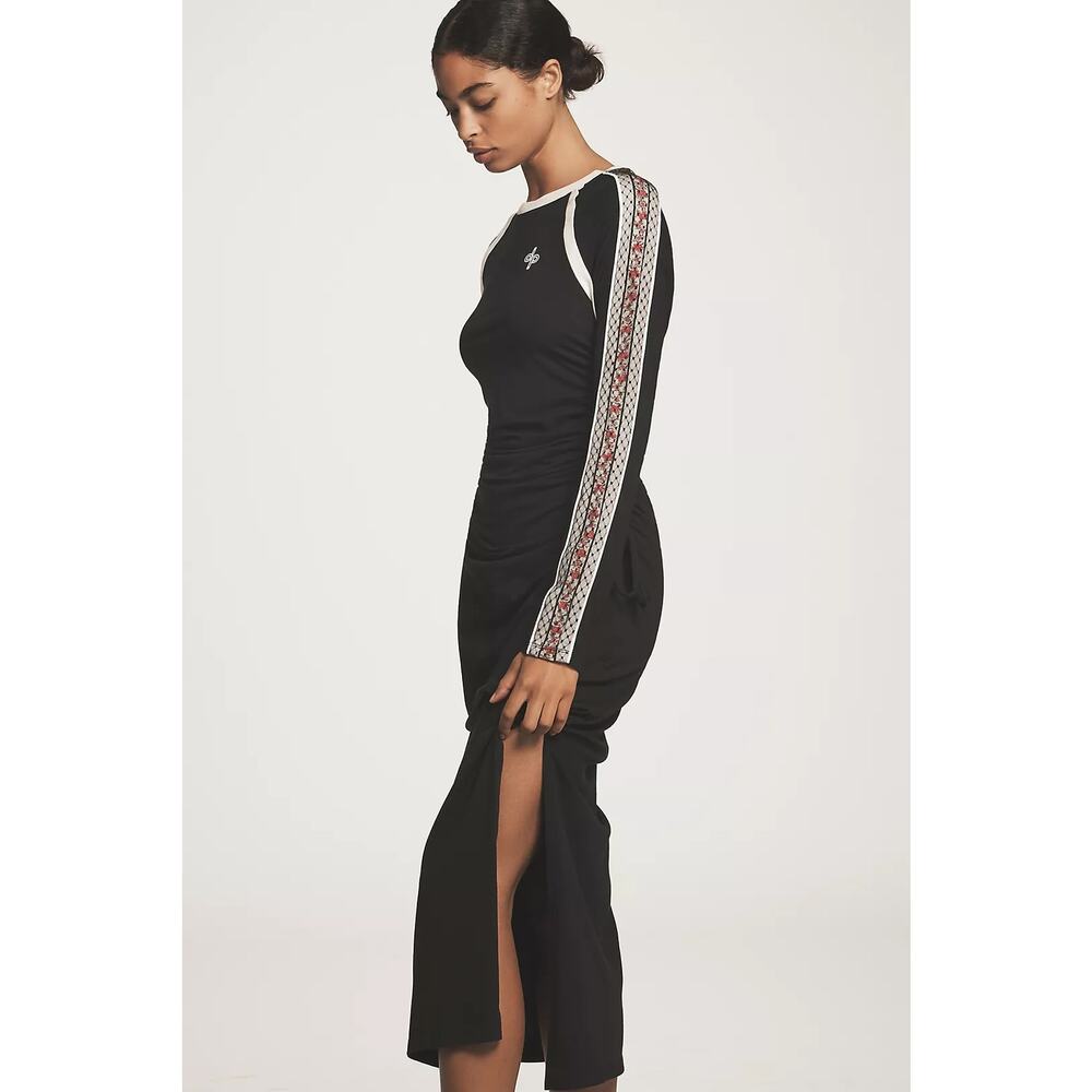 Daily Practice Anthropologie Long-Sleeve Ruched T-Shirt Midi Dress Black XS